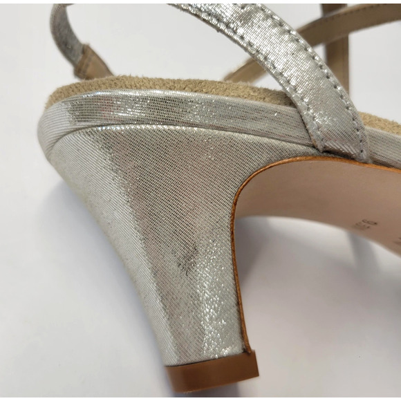 Ros Hommerson Caliente Shoes Womens 9.5W Silver Shimmer Leather Slingback Retro - Picture 10 of 13